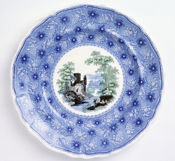blue and green printed plate