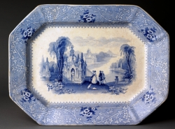 blue printed octagonal plate