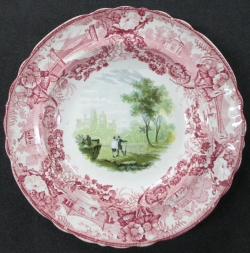 pink and green printed plate